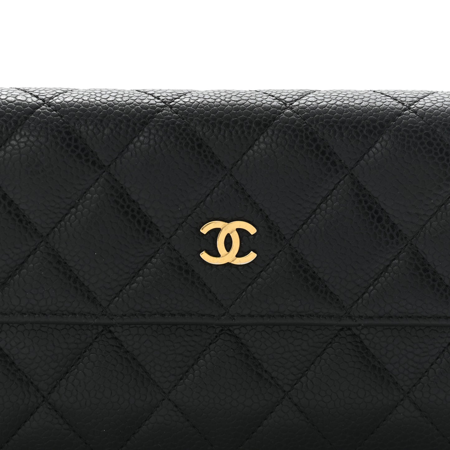 Caviar Quilted Large Gusset Flap Wallet Black
