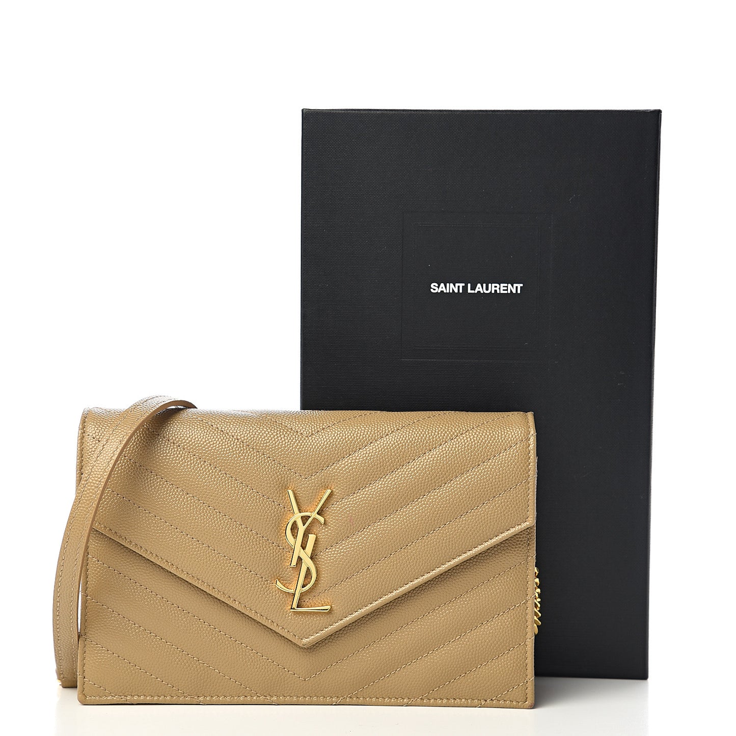 Grain De Poudre Matelasse Chevron Monogram Envelope Chain Wallet Nude Powder