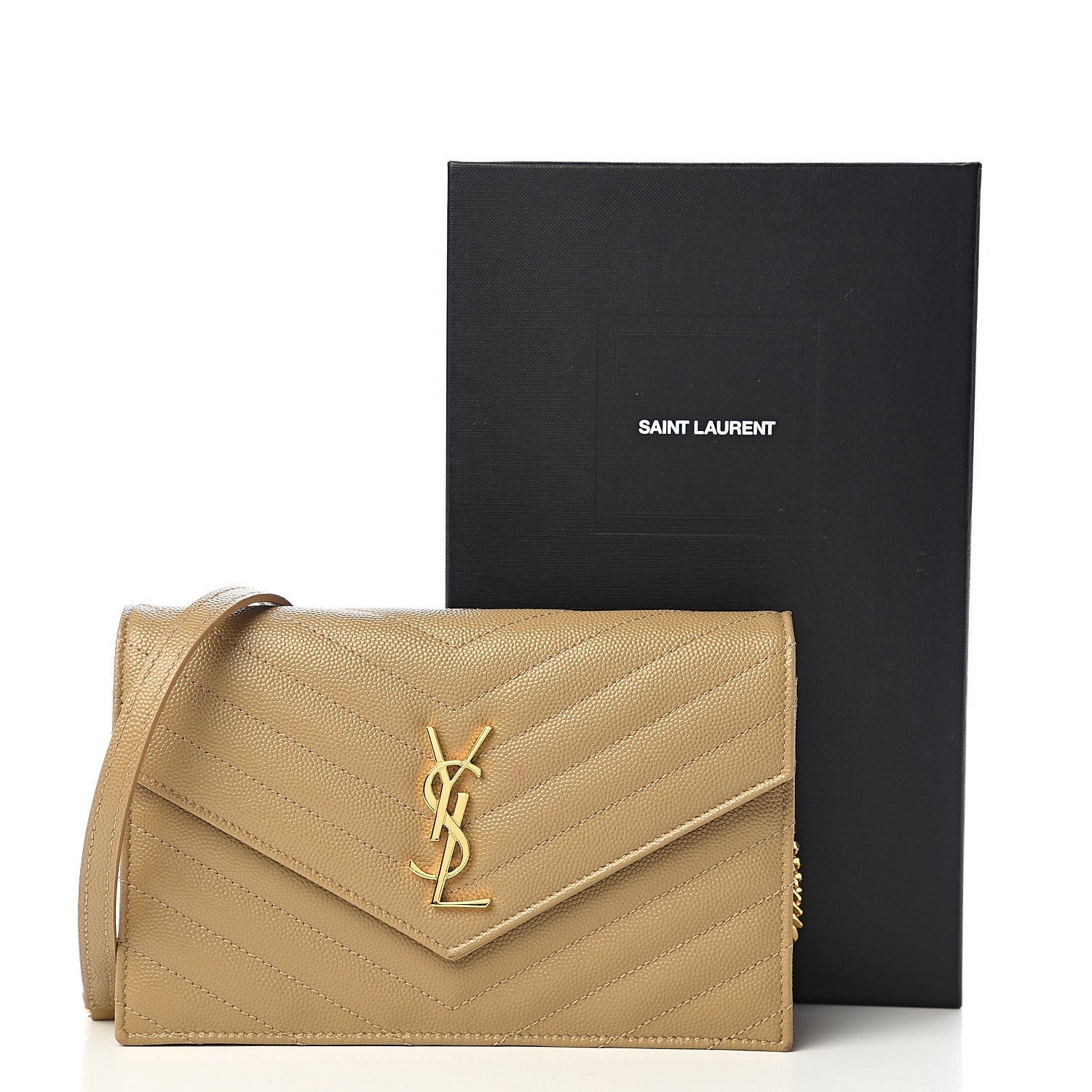 Saint Laurent Grain De Poudre Matelasse Chevron Monogram Envelope Chain Wallet Nude Powder 10 of 10
