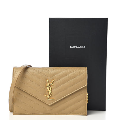 Saint Laurent Grain De Poudre Matelasse Chevron Monogram Envelope Chain Wallet Nude Powder 10 of 10