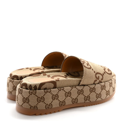 Gucci Monogram Maxi GG Angelina Platform 55mm Slide Sandals 38 Camel Ebony 4 of 9