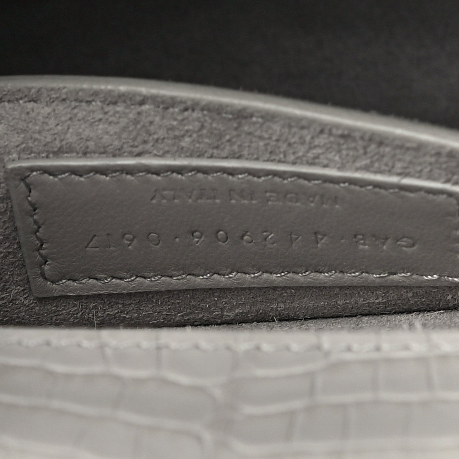 Saint Laurent Calfskin Crocodile Embossed Medium Monogram Sunset Gris Perle 7 of 14