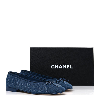 Chanel Washed Denim Quilted Cap Toe CC Ballerina Flats 38 Blue 12 of 12
