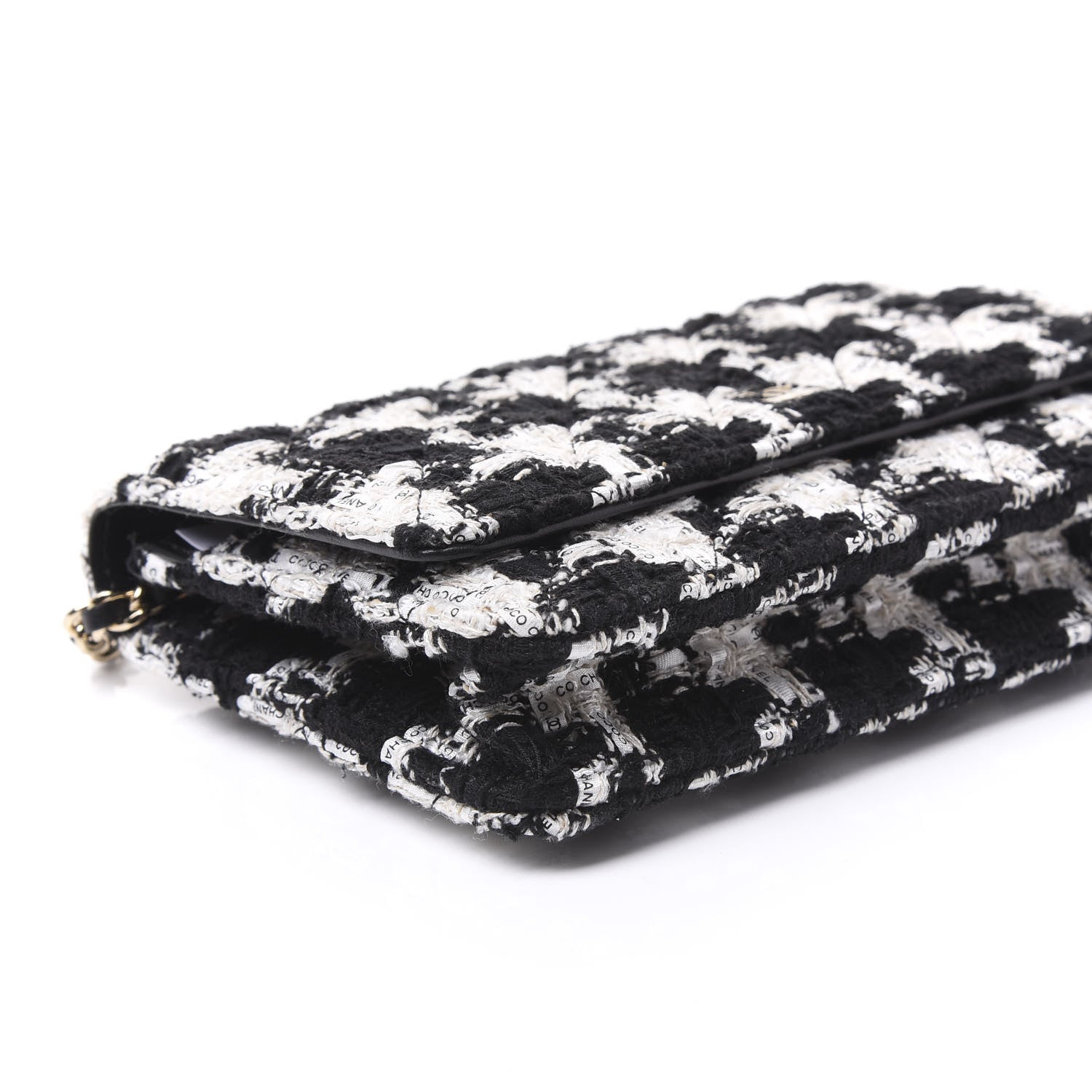 Chanel Tweed Quilted Wallet On Chain WOC Black Ecru White 5 of 11
