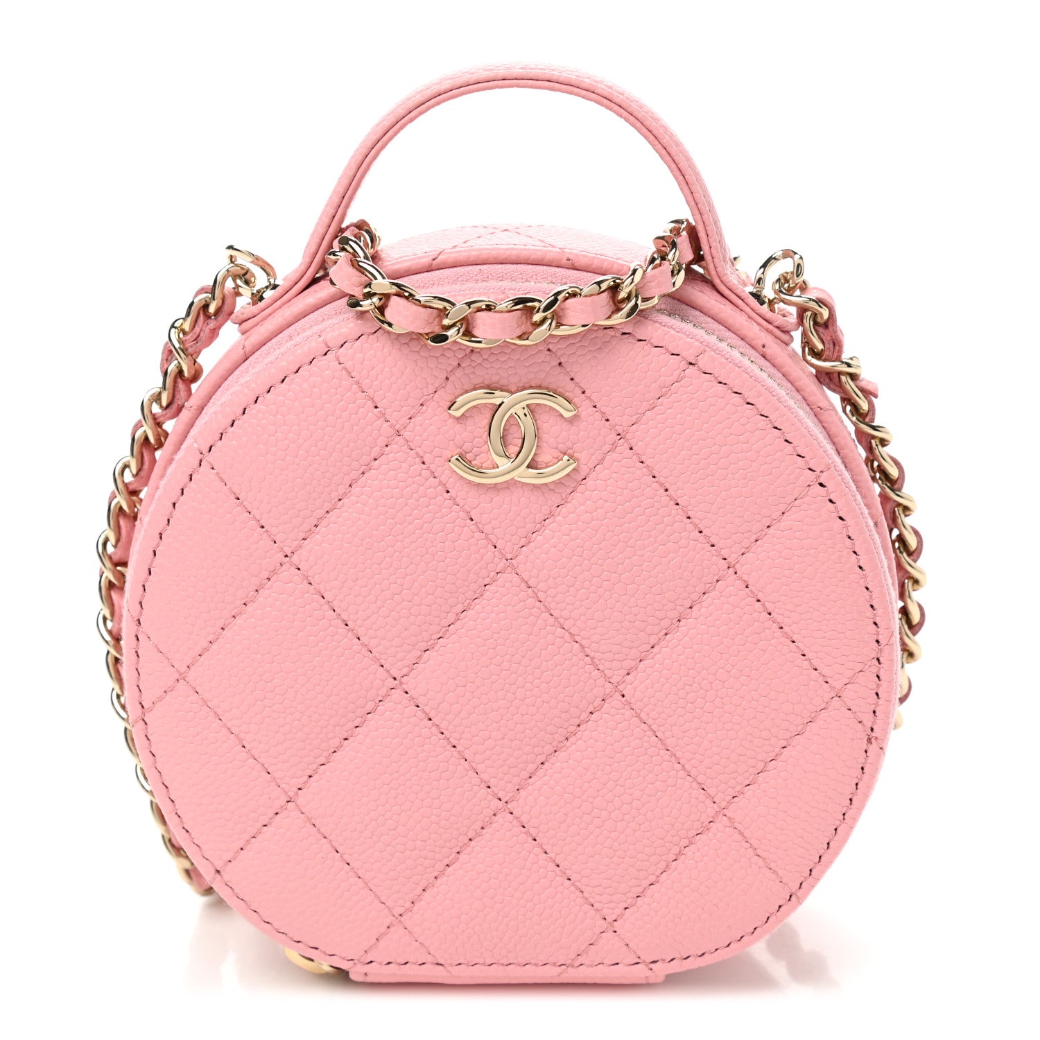 Chanel Caviar Quilted Round Handle With Care Vanity With Chain Pink 1 of 8