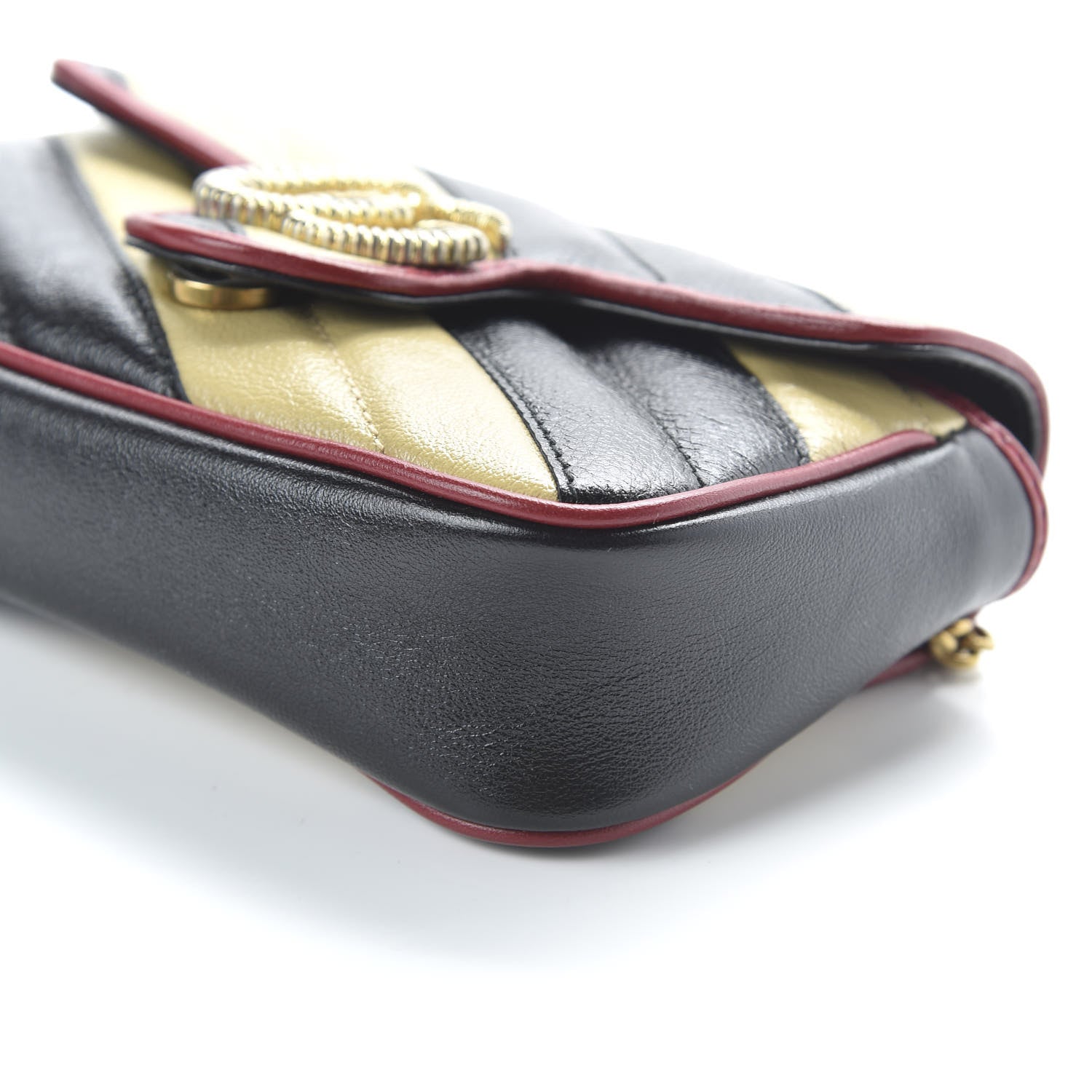Gucci Vintage Effect Calfskin Matelasse Diagonal Striped Super Mini Torchon GG Marmont Shoulder Bag Black Beige 6 of 10