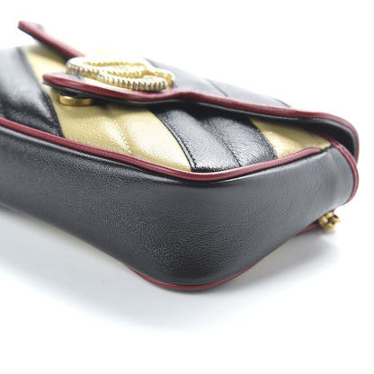 Gucci Vintage Effect Calfskin Matelasse Diagonal Striped Super Mini Torchon GG Marmont Shoulder Bag Black Beige 6 of 10