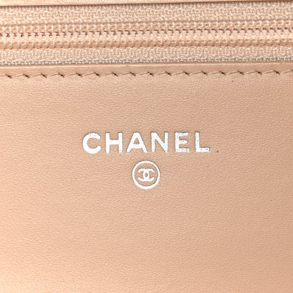 Chanel Patent Calfskin Chevron Quilted Wallet On Chain WOC Beige 6 of 12