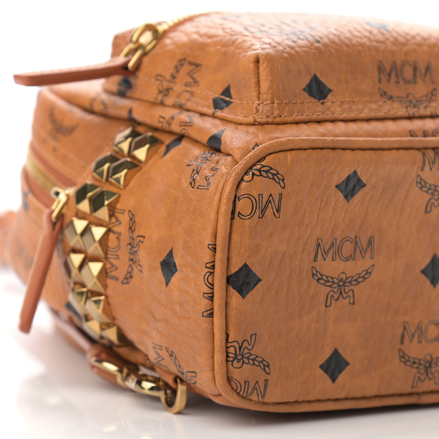 MCM Visetos Side Stud X-Mini Stark Bebe Boo Backpack Cognac 8 of 9