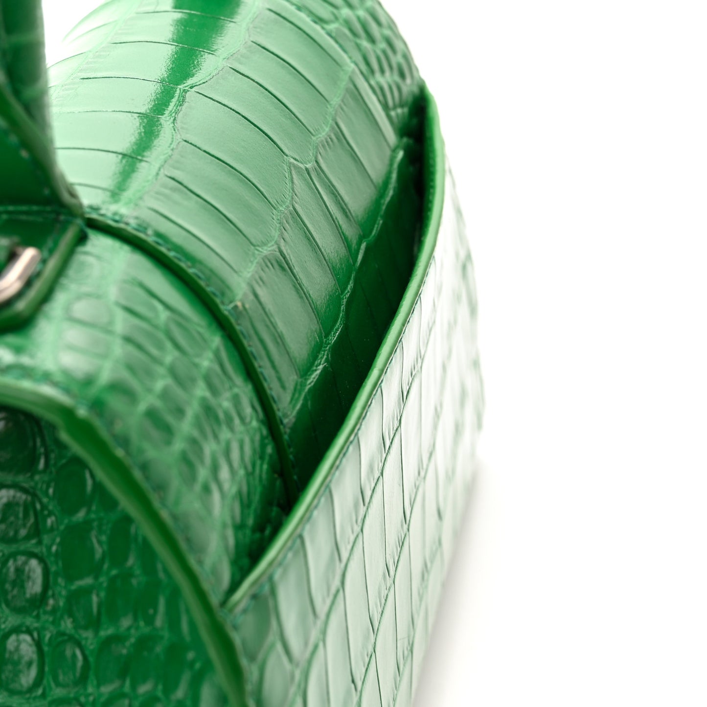 Shiny Calfskin Crocodile Embossed Small Hourglass Top Handle Bag Leaf Green