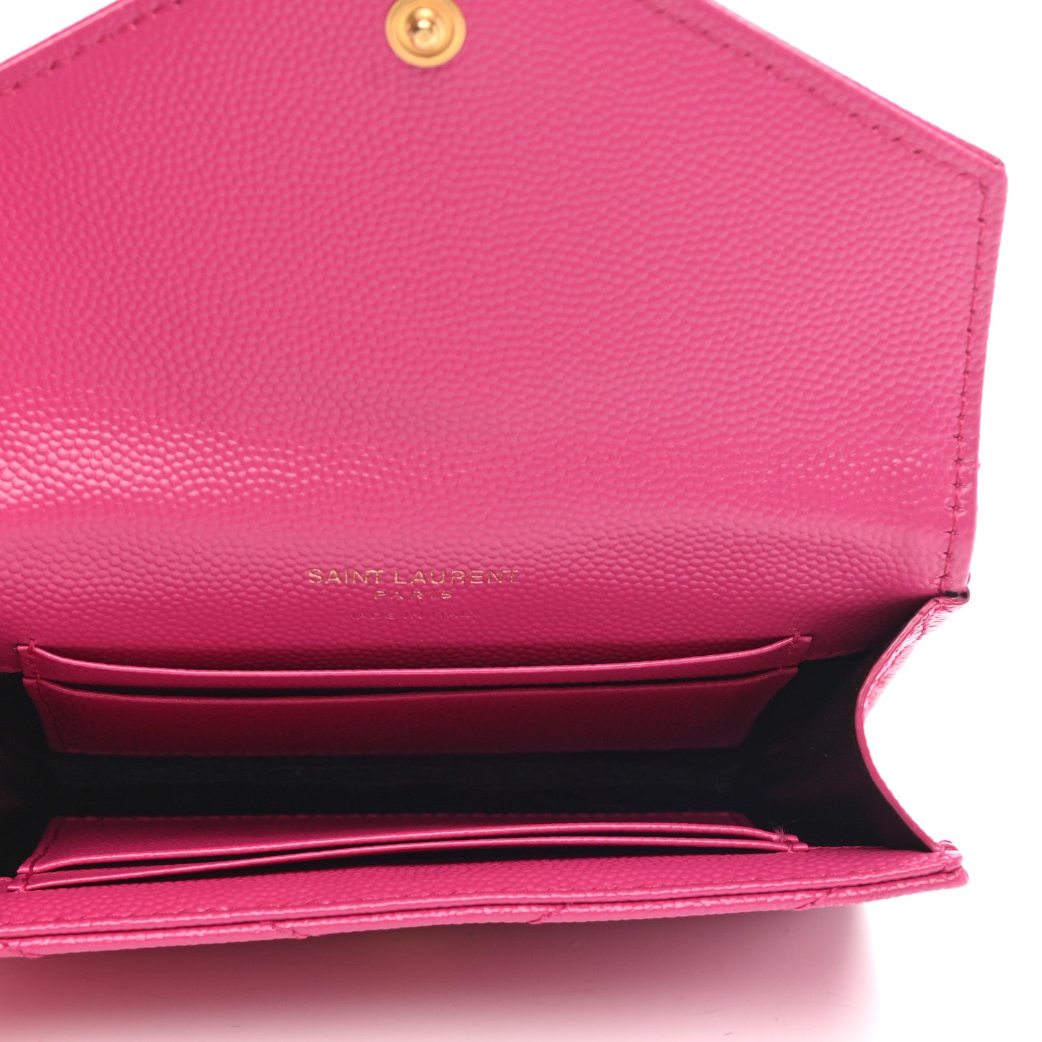 Saint Laurent Grain De Poudre Matelasse Chevron Small Monogram Envelope Wallet Fuxia Couture 5 of 8