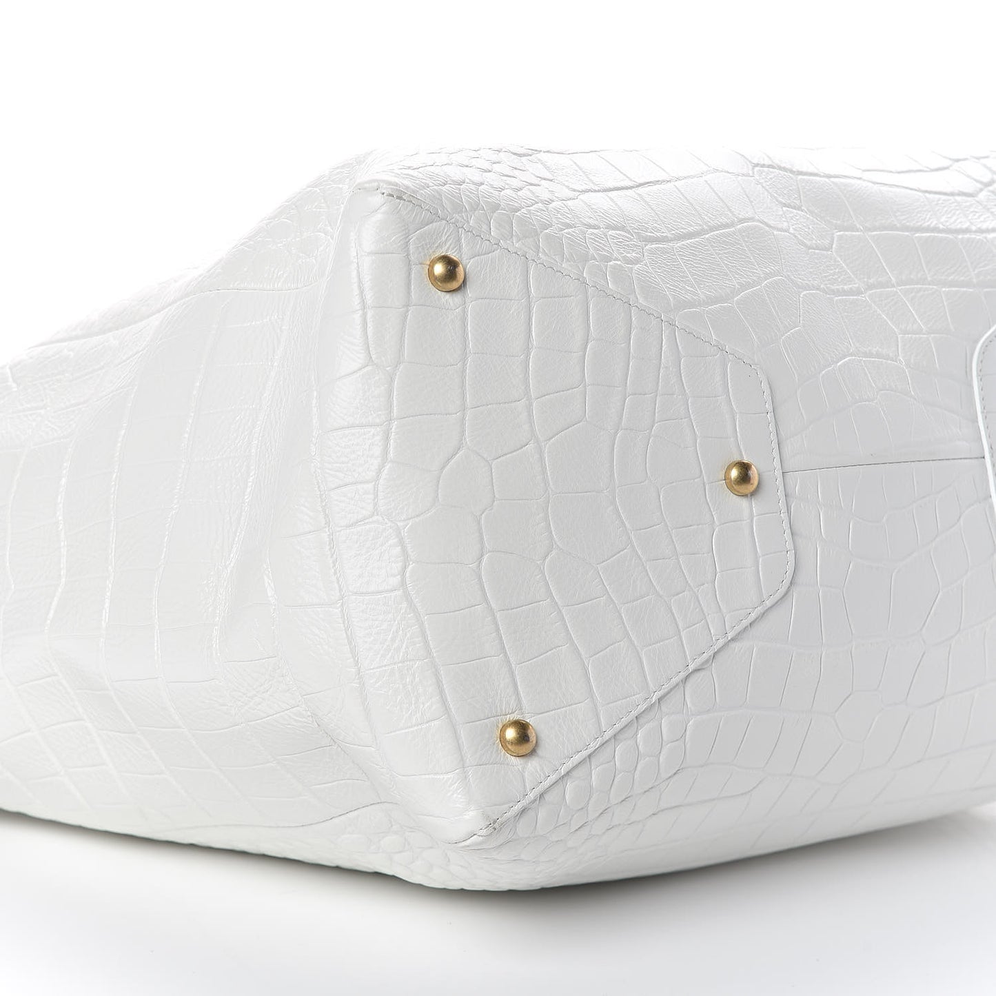 Calfskin Crocodile Embossed Large Cocodile Shopping Tote White