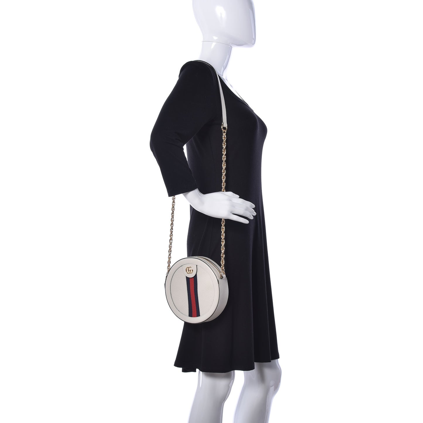 Textured Calfskin Web Mini Ophidia Round Shoulder Bag Mystic White