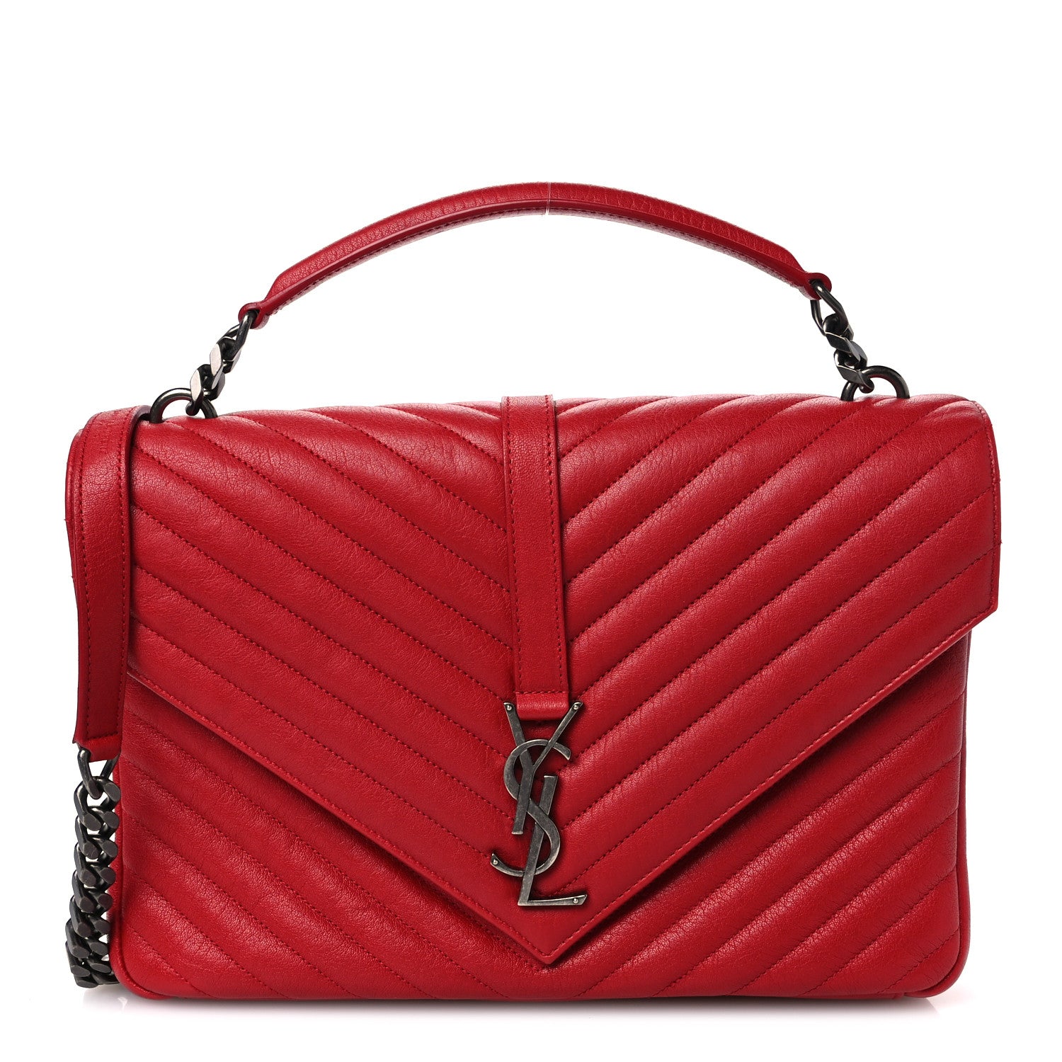 Saint Laurent Sheepskin Matelasse Chevron Large College Monogram Satchel Rouge 1 of 11