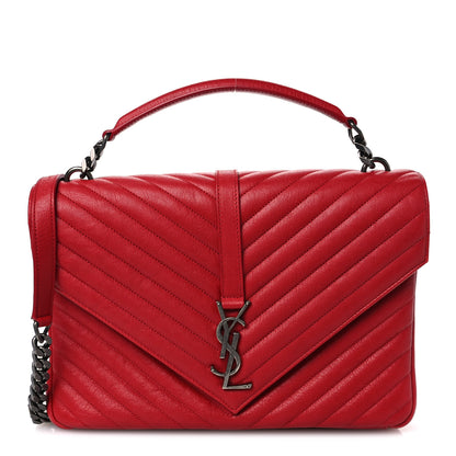 Saint Laurent Sheepskin Matelasse Chevron Large College Monogram Satchel Rouge 1 of 11