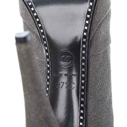 Chanel Glitter Suede Cap Toe Short Boots 37.5 Taupe Black 7 of 10