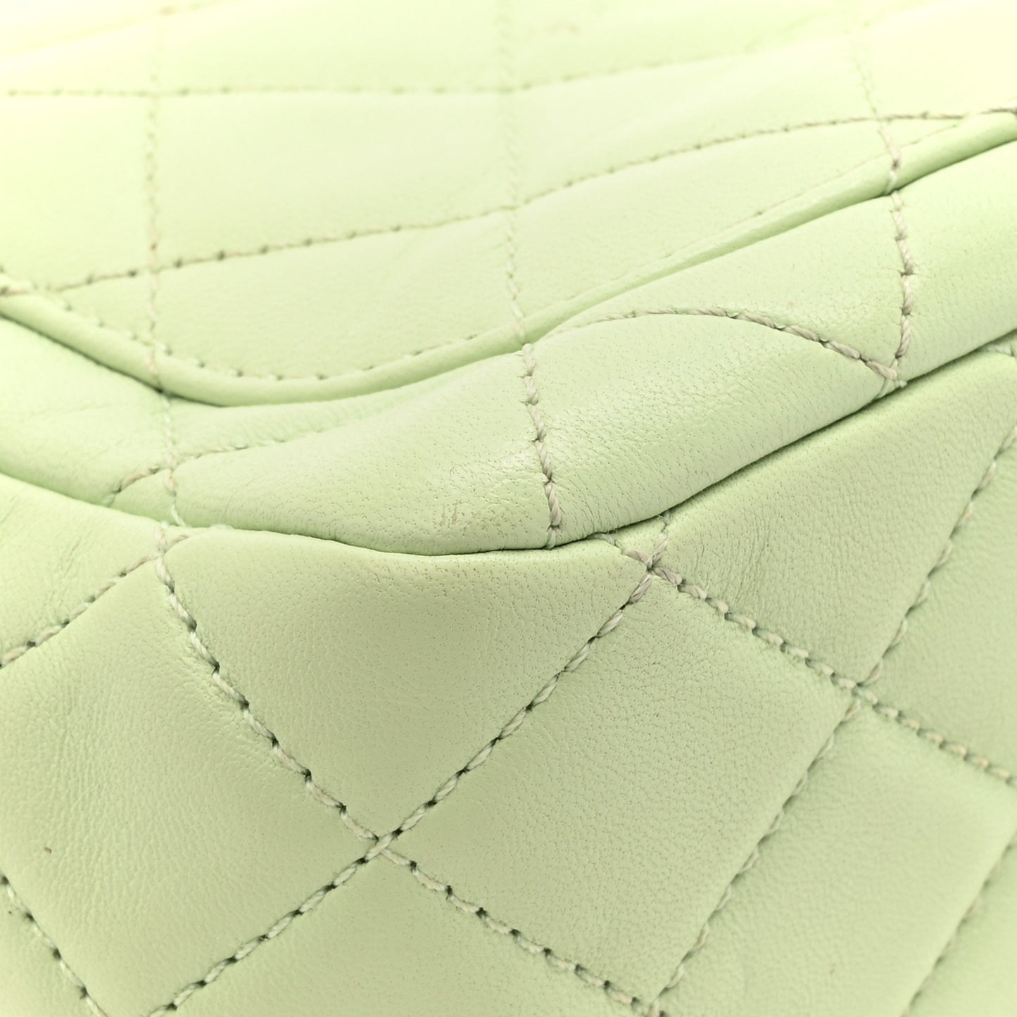 Lambskin Quilted Mini Pearl Crush Flap Light Green