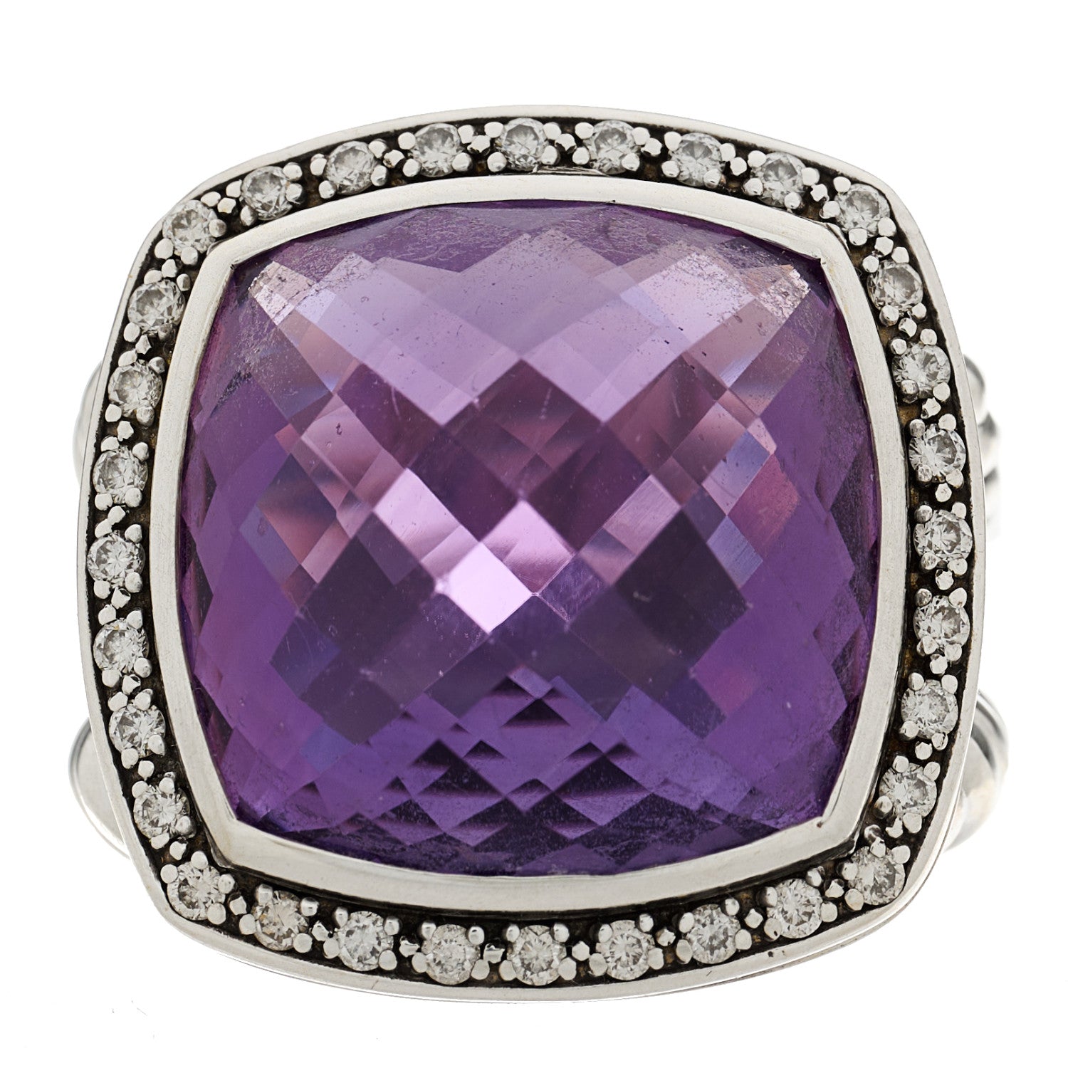 David Yurman Sterling Silver Diamond Amethyst 17mm Albion Ring 51 5.75 1 of 5