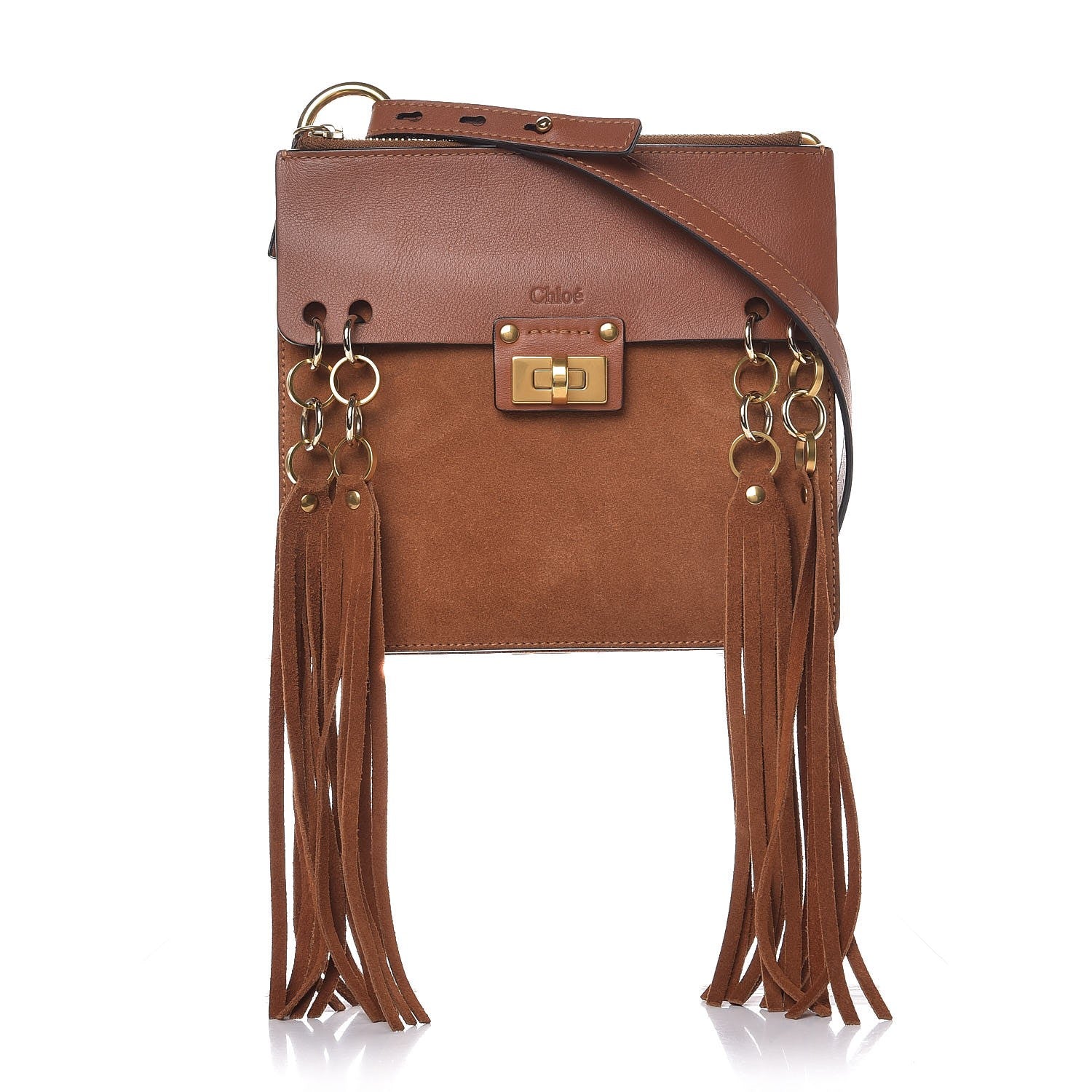 Chloe Calfskin Suede Small Jane Fringe Bag Caramel 1 of 8