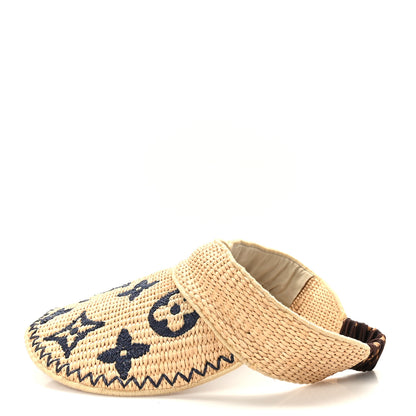 Louis Vuitton Calfskin Raffia Monogram Strawgram Visor Natural Blue 3 of 7