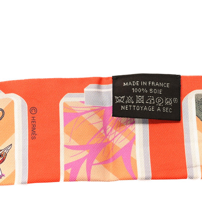 Hermes Silk Story Twilly Orange Blue Rose 3 of 4