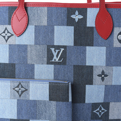 Louis Vuitton Denim Damier Monogram Patchwork Neverfull Blue Rouge 10 of 10
