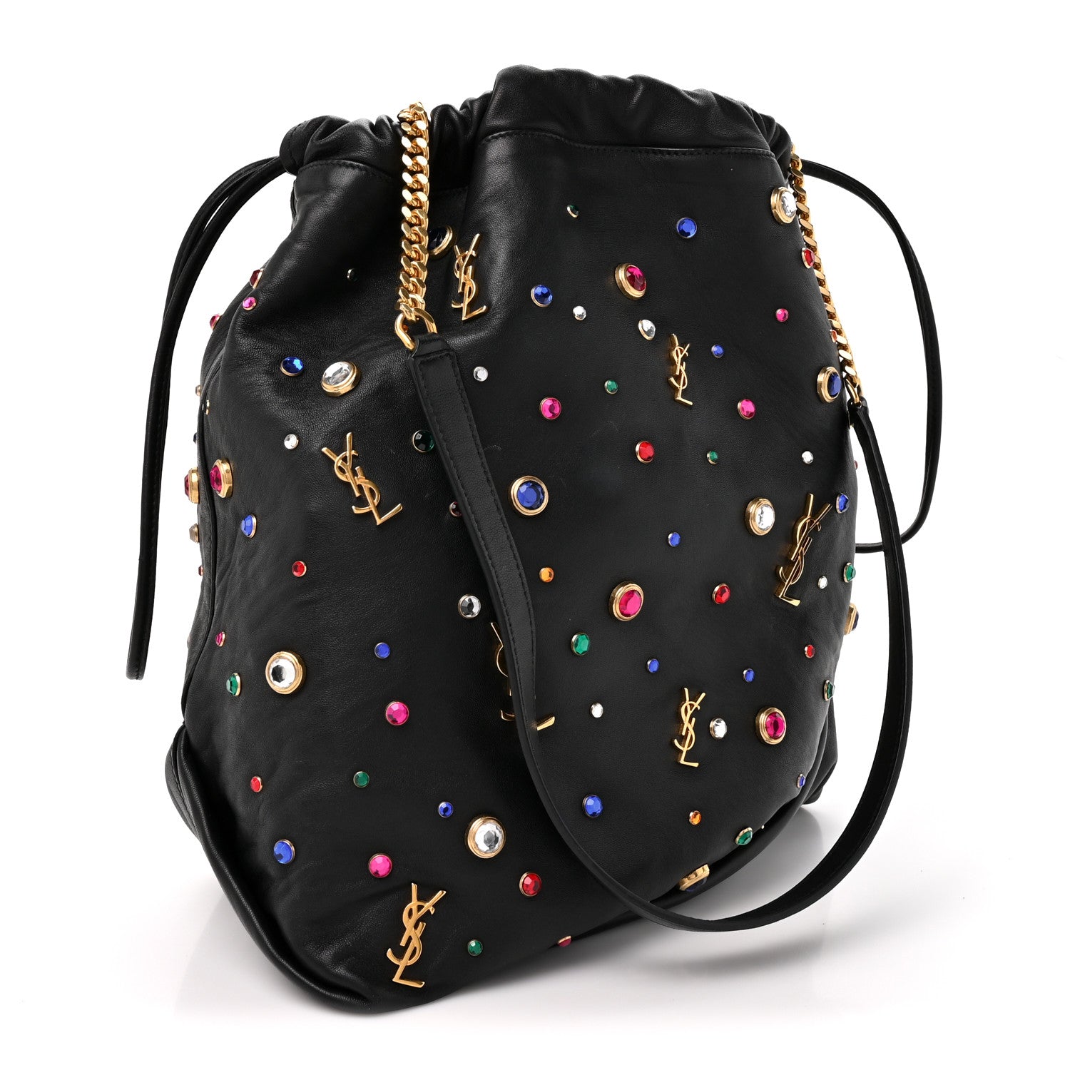 Saint Laurent Lambskin Charm Studded Teddy Drawstring Bag Black 3 of 11