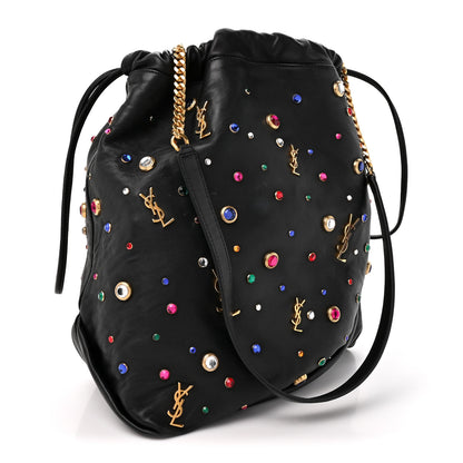 Saint Laurent Lambskin Charm Studded Teddy Drawstring Bag Black 3 of 11