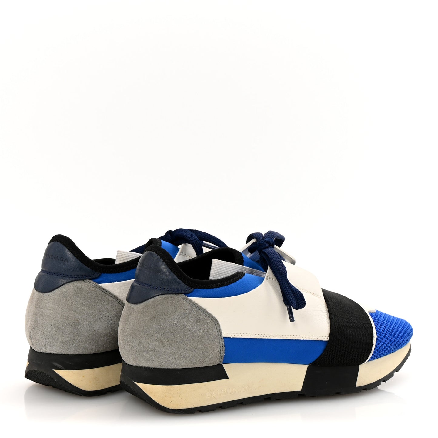 Mesh Neoprene Calfskin Suede Womens Race Runner Sneakers 37 Bleu Saphir White Black