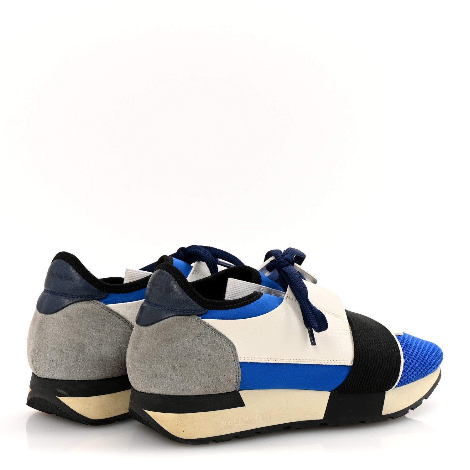 Balenciaga Mesh Neoprene Calfskin Suede Womens Race Runner Sneakers 37 Bleu Saphir White Black 5 of 10