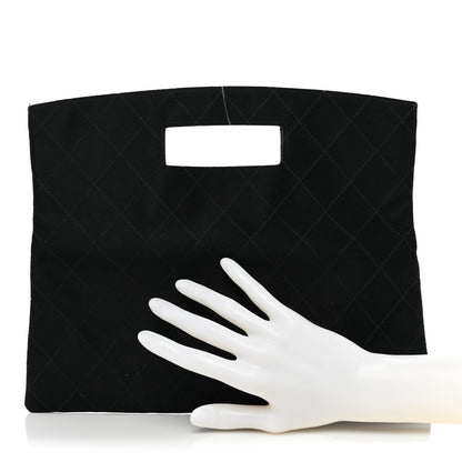 Chanel Satin Stitched Cutout Handle Clutch Black 2 of 8