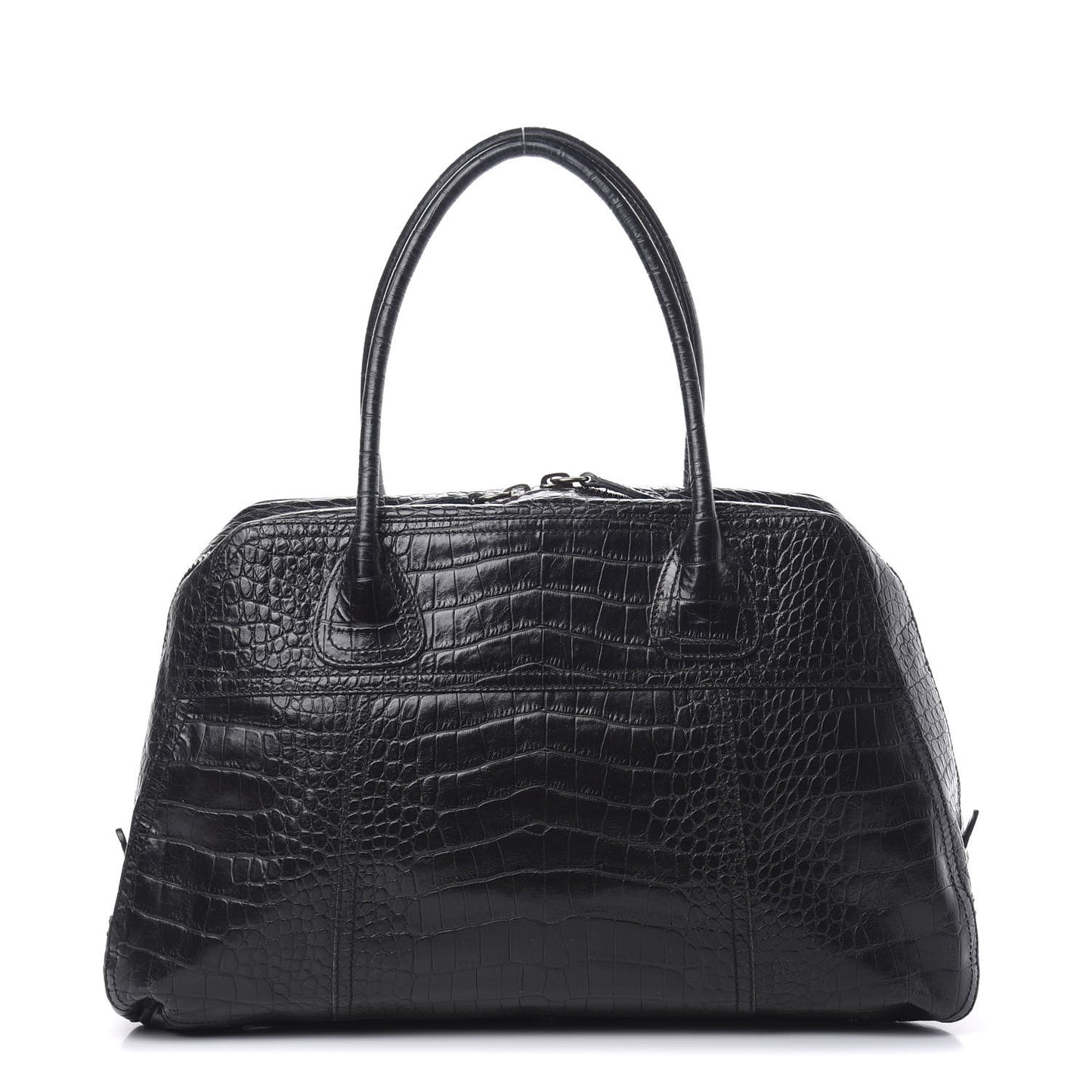 Calfskin Crocodile Embossed Satchel Black