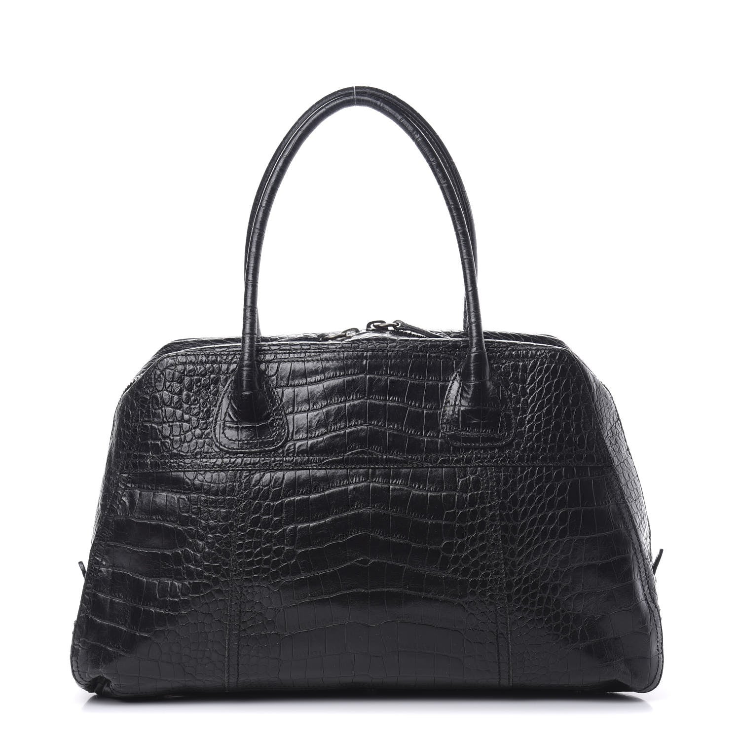 Prada Calfskin Crocodile Embossed Satchel Black 1 of 15