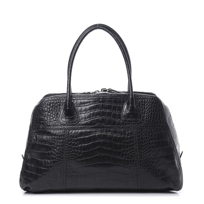 Prada Calfskin Crocodile Embossed Satchel Black 1 of 15