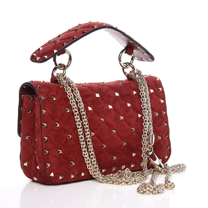 Valentino Garavani Suede Small Rockstud Spike Shoulder Bag Rubino 3 of 7