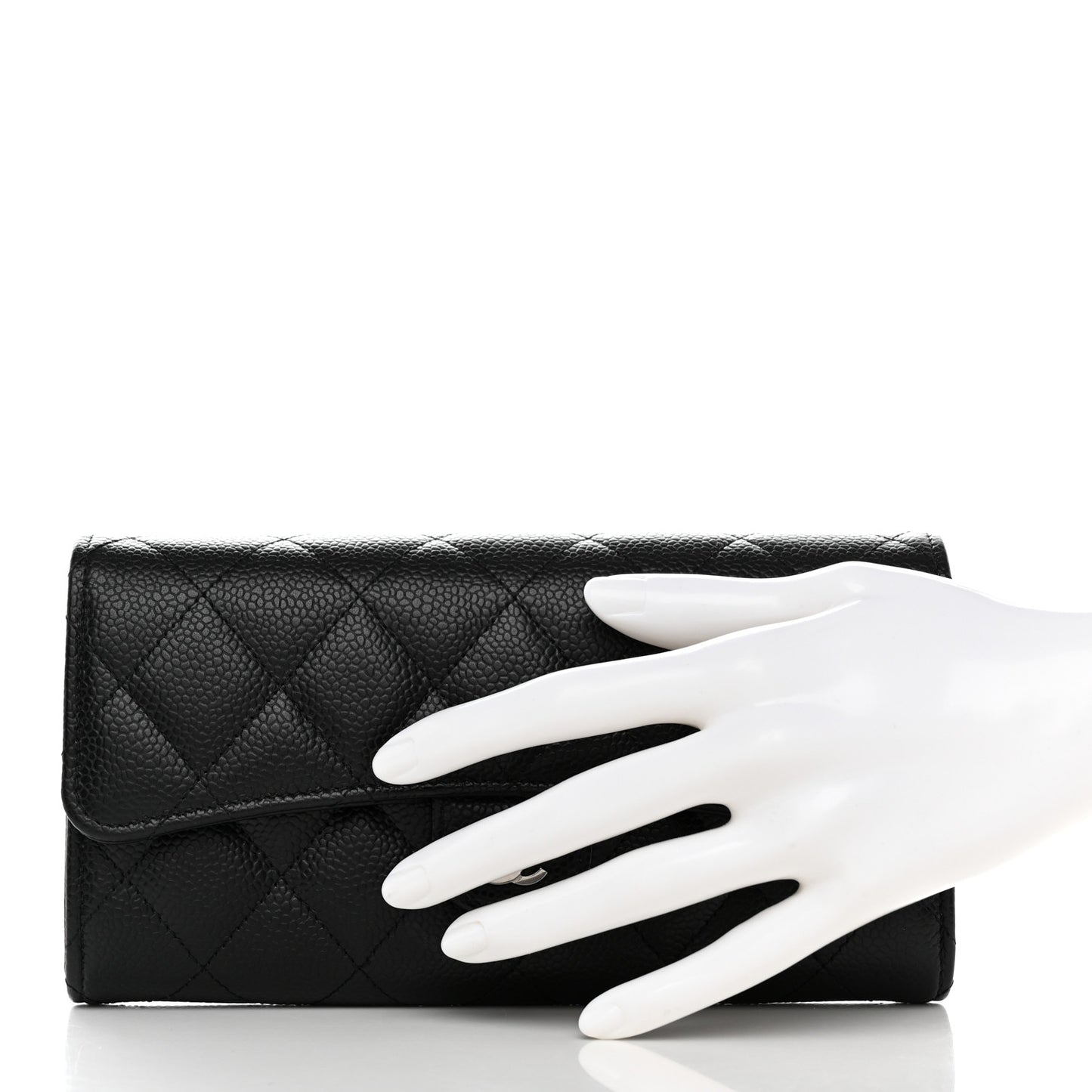Caviar Quilted Large Gusset Flap Wallet Black