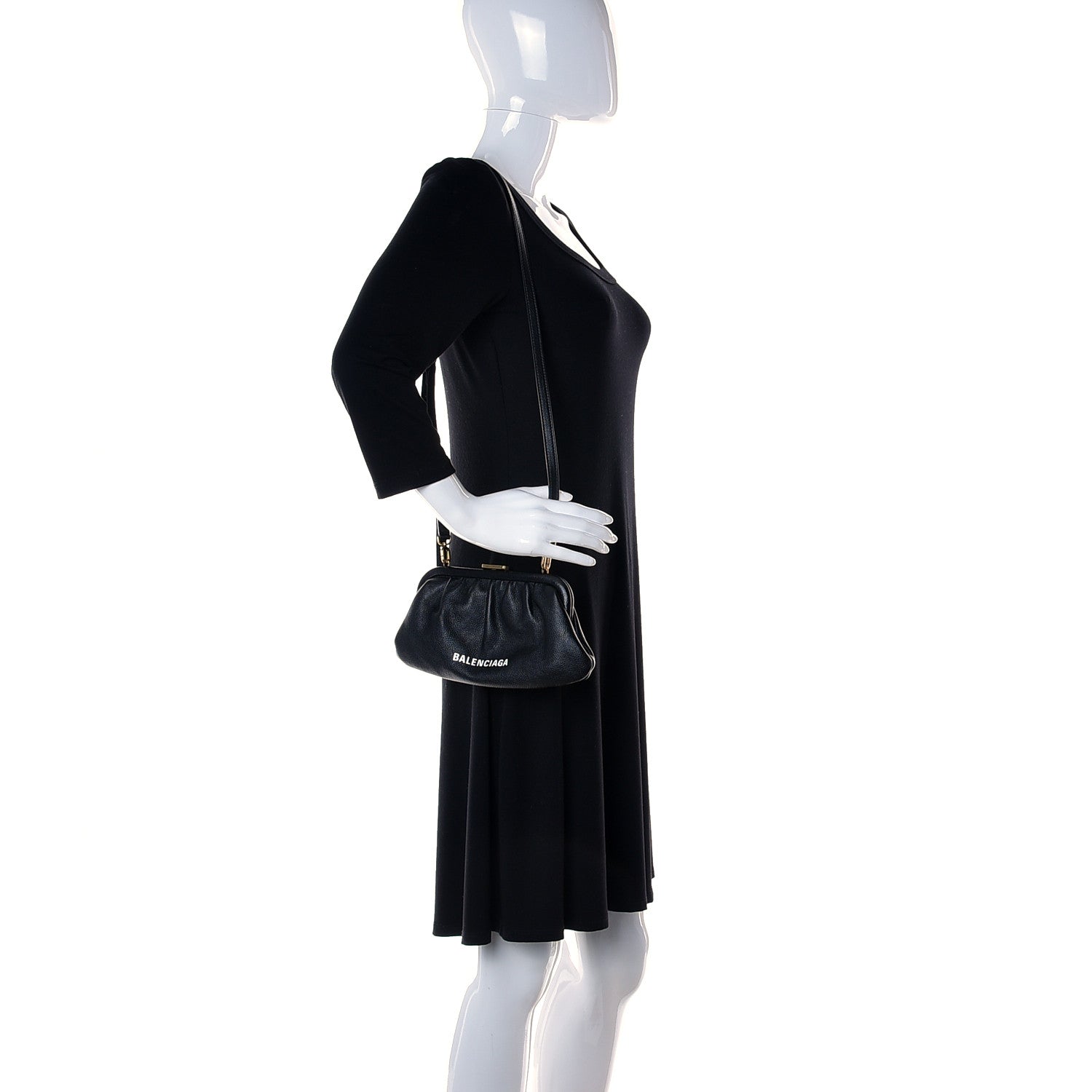 Balenciaga Grained Calfskin Logo Cloud Clutch XS Black 2 of 10