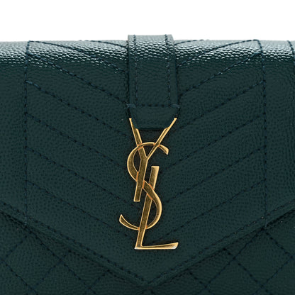 Saint Laurent Grain De Poudre Mixed Matelasse Triquilt Monogram Compact Tri Fold Wallet Sea Turquois 11 of 11