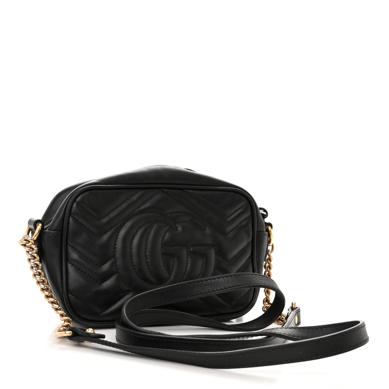 Gucci Calfskin Matelasse Mini GG Marmont Chain Shoulder Bag Black 3 of 18