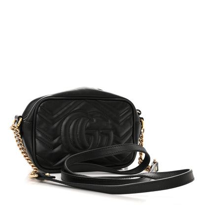 Gucci Calfskin Matelasse Mini GG Marmont Chain Shoulder Bag Black 3 of 18