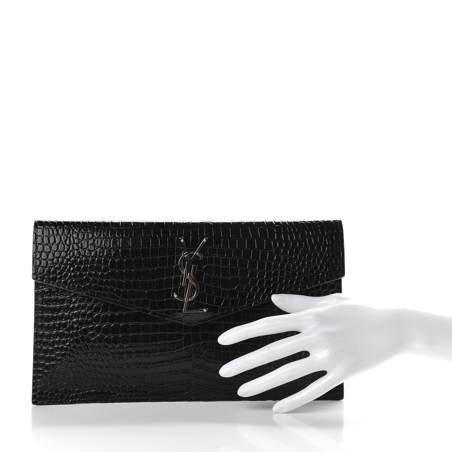 Calfskin Crocodile Embossed Uptown Monogram Clutch Black