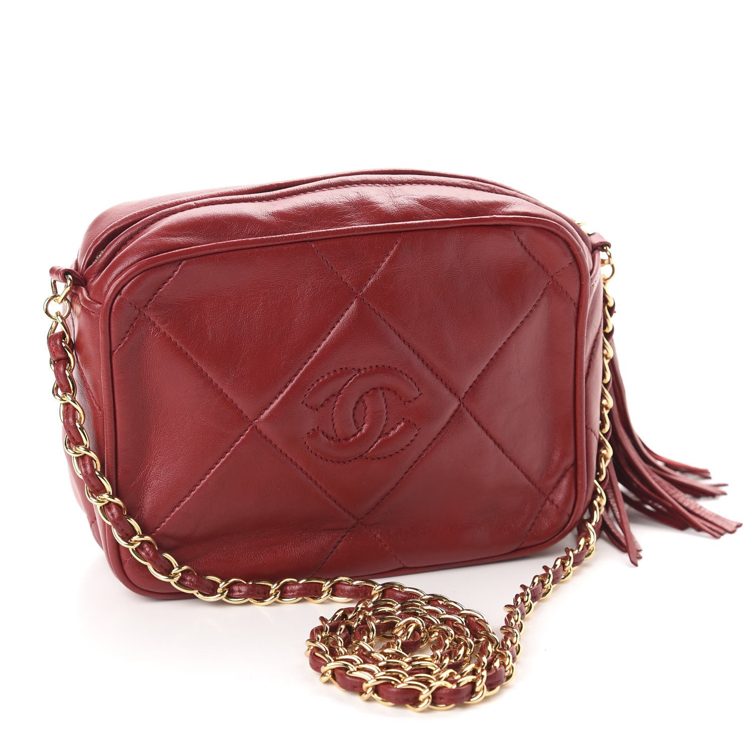 Chanel Lambskin Quilted Tassel Camera Case Red 3 of 10