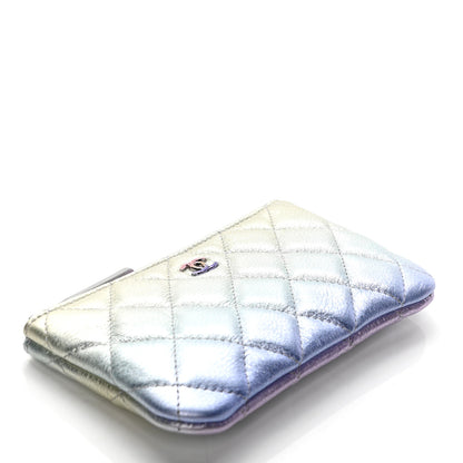 Chanel Gradient Metallic Calfskin Quilted Small Cosmetic Pouch Silver Blue Yellow Purple 4 of 7