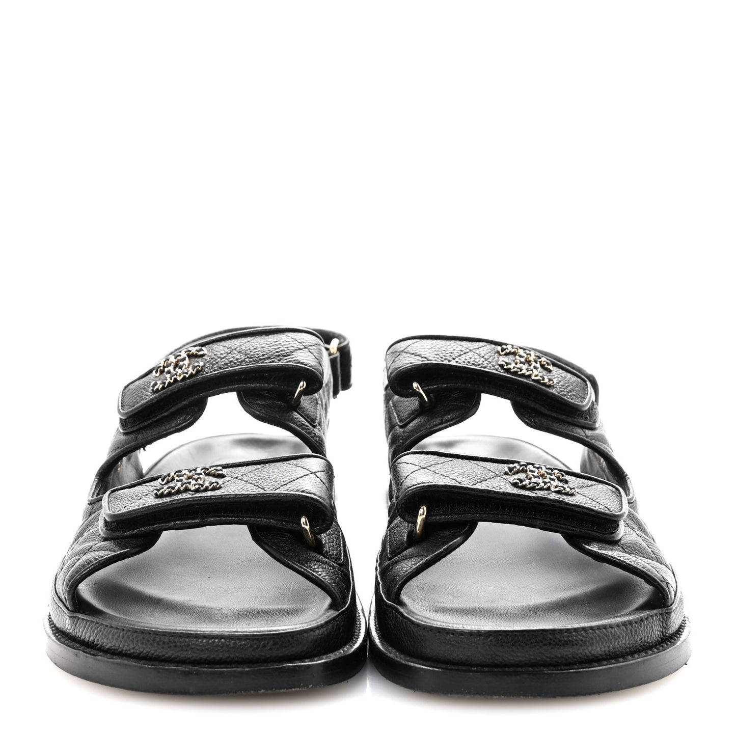 Grained Calfskin Velcro Dad Sandals 38.5 Black