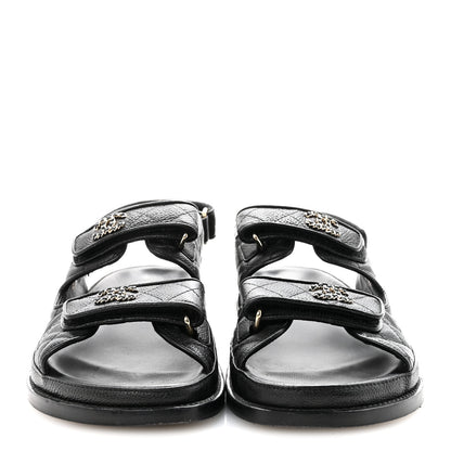 Chanel Grained Calfskin Velcro Dad Sandals 38.5 Black 3 of 10