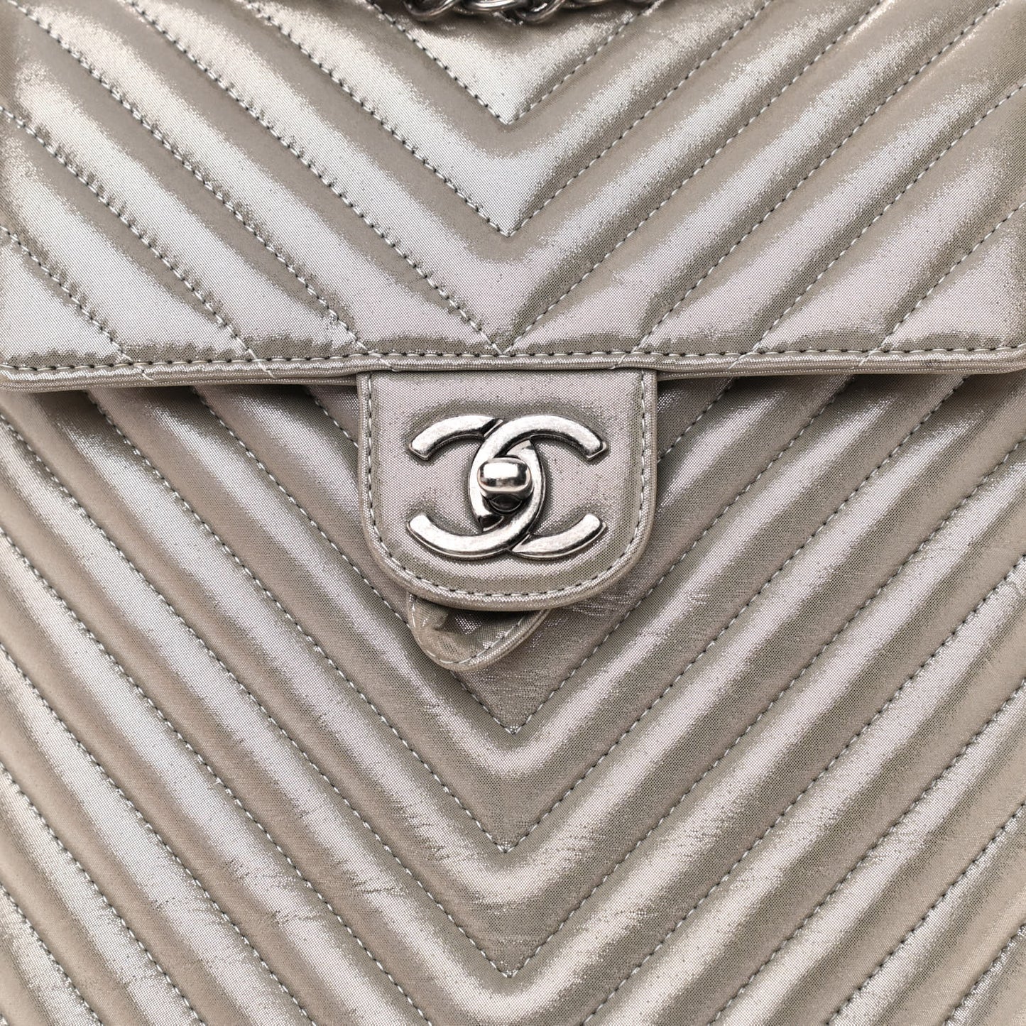 Iridescent Calfskin Chevron Quilted Small Urban Spirit Backpack Silver