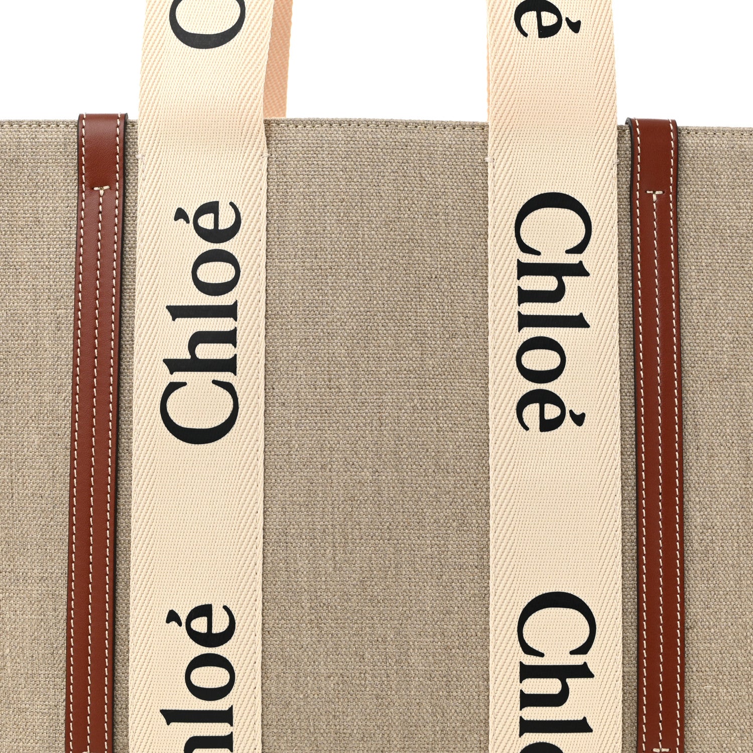 Chloe Cotton Calfskin Medium Woody Ribbon Tote White Brown 8 of 10