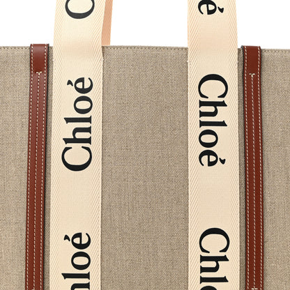 Chloe Cotton Calfskin Medium Woody Ribbon Tote White Brown 8 of 10