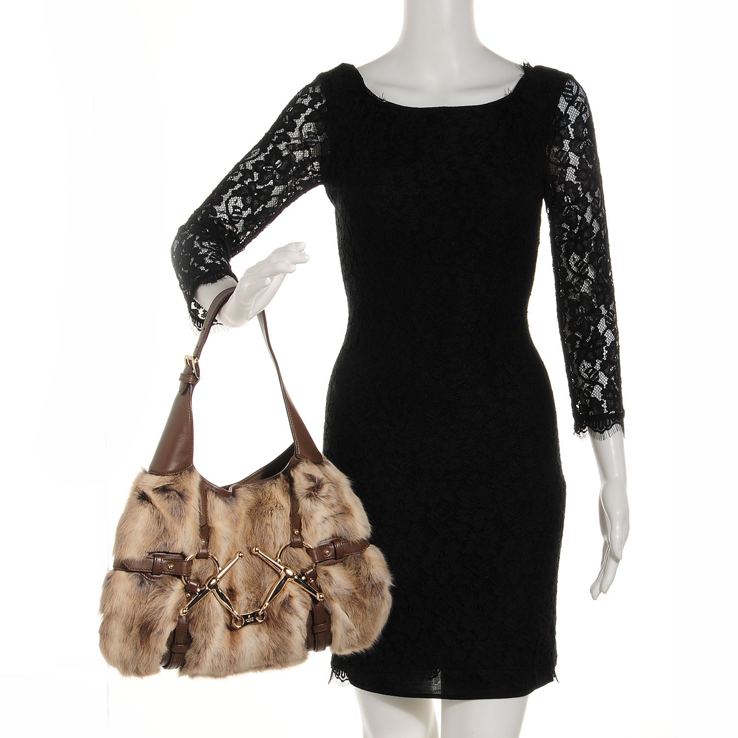 Gucci Rabbit Fur 85th Anniversary Horsebit Hobo Brown 2 of 8