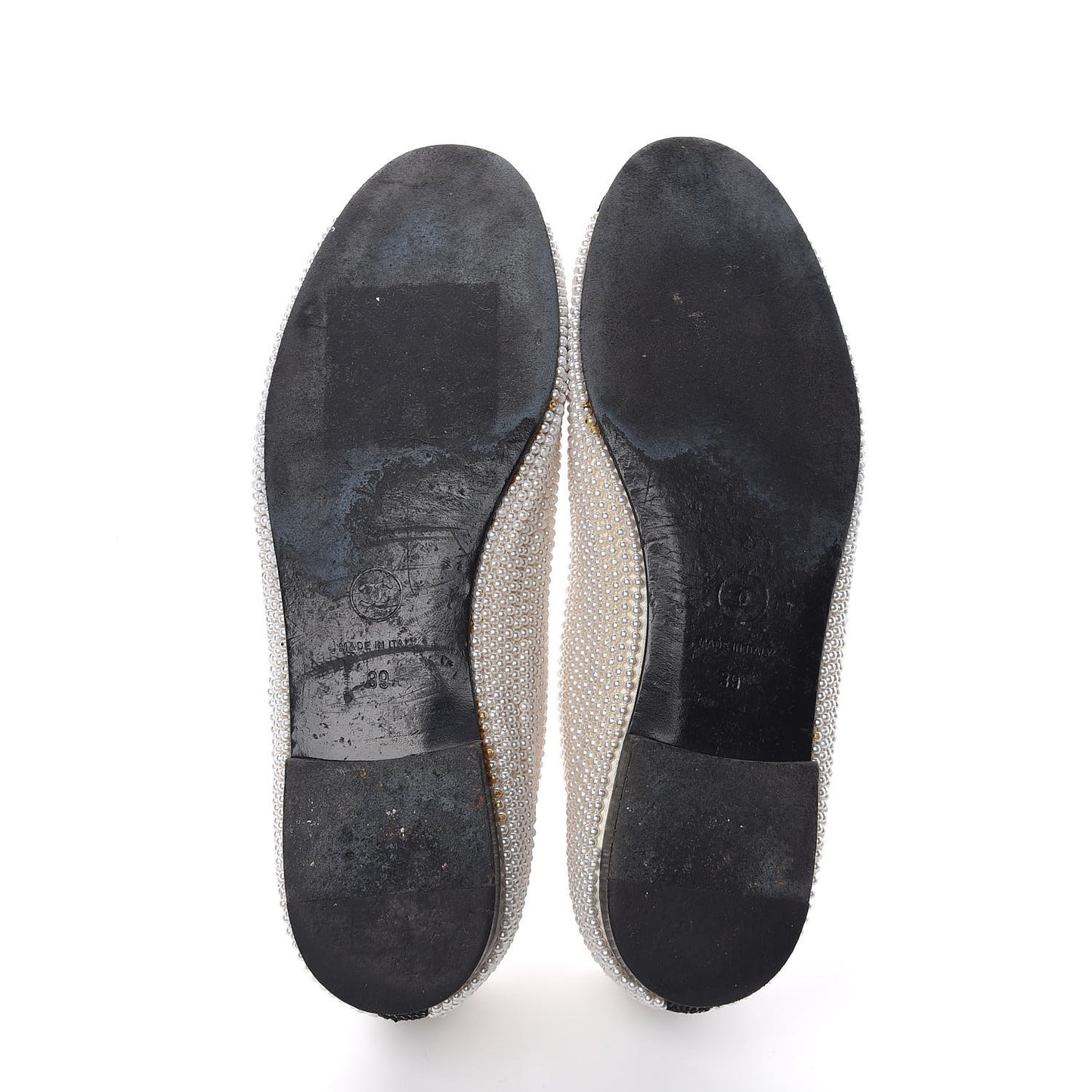 Pearl Sequin Cap Toe Ballerina Flats 39 White Black